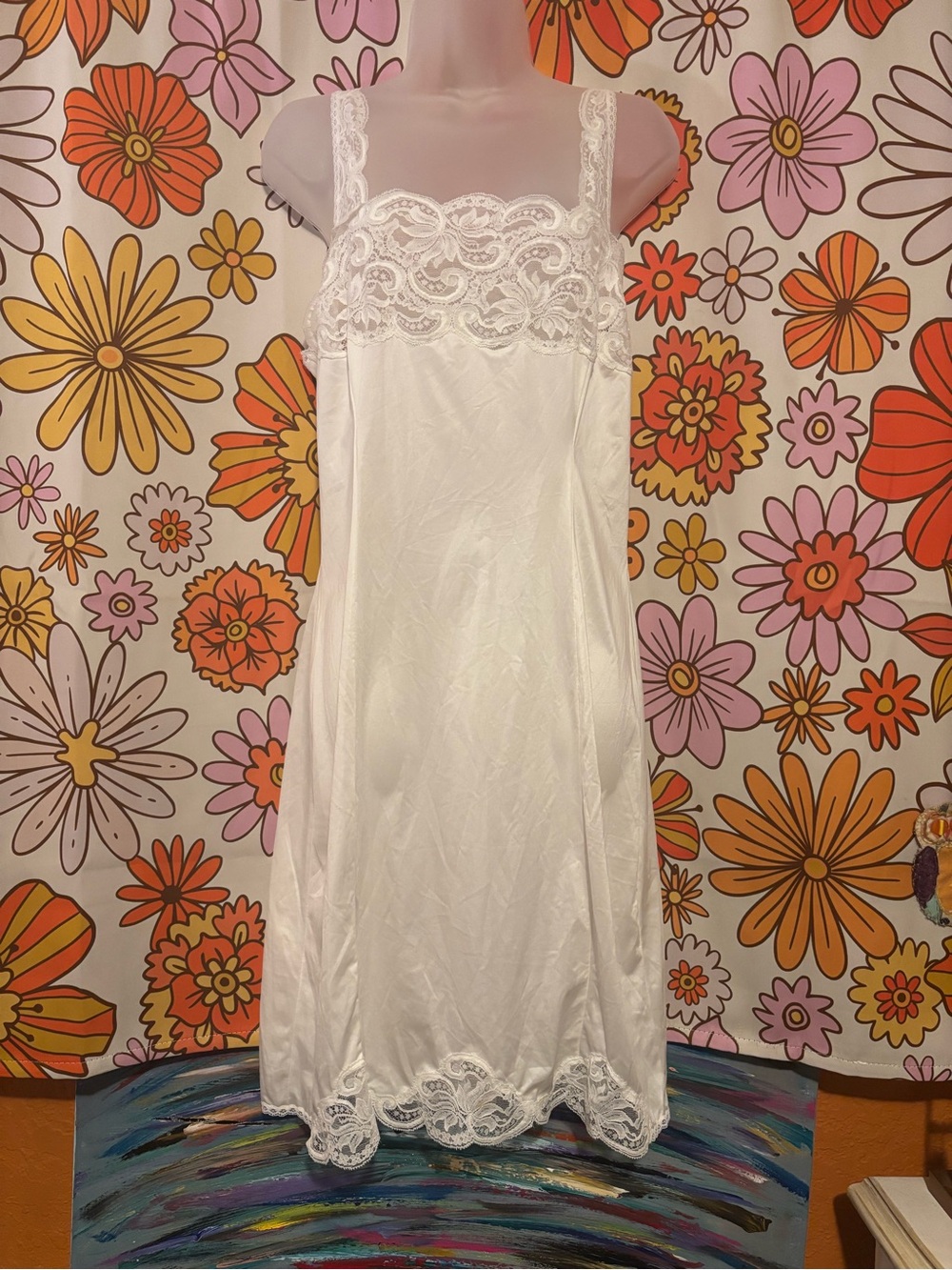 Vintage White Lace-Trim Slip